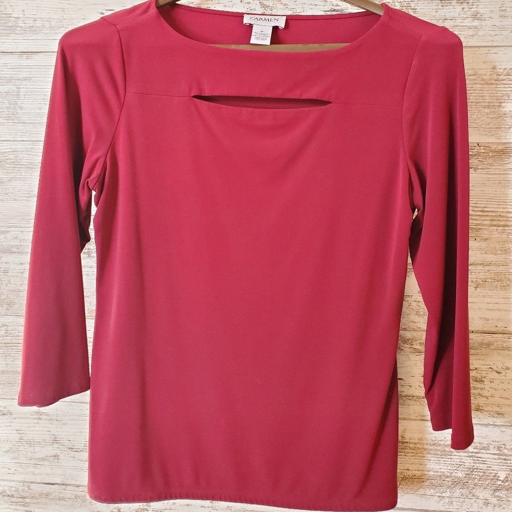 Carmen Maroon 3/4 Sleeve Top